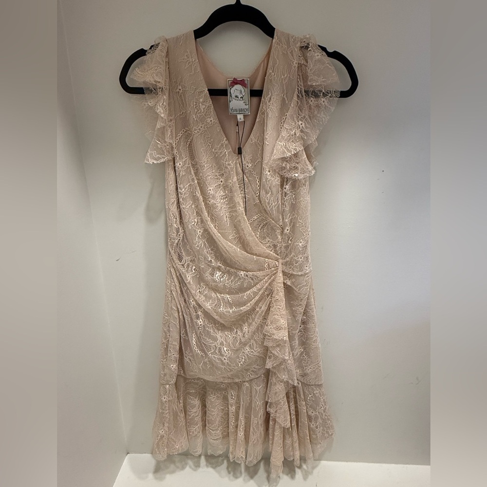 Yoana Baraschi Asymmetrical Lace Dress in Cream